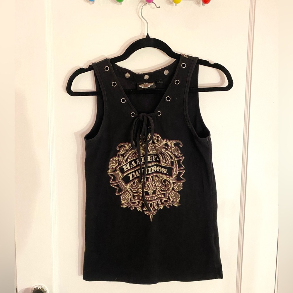 Vintage 2000s Harley Davidson lace up graphic tank